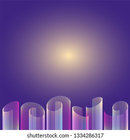 Template of glowing neon spiral lines on a gradient blue and yellow background