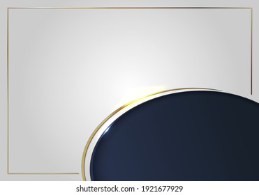 Template gold curved line frame on white and dark blue background luxury style. Vector illustration