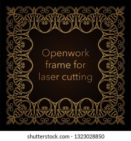 Template gold frame in the vector for laser cutting. Unique decorative ornaments for greeting cards, wedding invitations, save the date with space for your text. Vintage frame, antique cover.