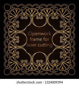 Template gold frame in the vector for laser cutting. Unique decorative ornaments for greeting cards, wedding invitations, save the date with space for your text. Vintage frame, antique cover.