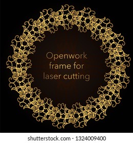 Template gold frame in the vector for laser cutting. Unique decorative ornaments for greeting cards, wedding invitations, save the date with space for your text. Vintage frame, antique cover.