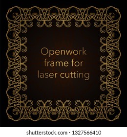 Template gold frame in the vector for laser cutting. Unique decorative ornaments for greeting cards, wedding invitations, save the date with space for your text. Vintage frame, antique cover.
