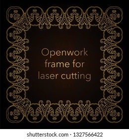 Template gold frame in the vector for laser cutting. Unique decorative ornaments for greeting cards, wedding invitations, save the date with space for your text. Vintage frame, antique cover.