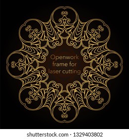 Template gold frame in the vector for laser cutting. Unique decorative ornaments for greeting cards, wedding invitations, save the date with space for your text. Vintage frame, antique cover.