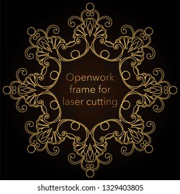 Template gold frame in the vector for laser cutting. Unique decorative ornaments for greeting cards, wedding invitations, save the date with space for your text. Vintage frame, antique cover.