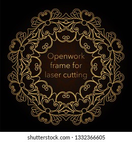 Template gold frame in the vector for laser cutting. Unique decorative ornaments for greeting cards, wedding invitations, save the date with space for your text. Vintage frame, antique cover.