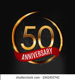 Template Gold Logo 50 Years Anniversary with Red Ribbon Vector Illustration EPS10