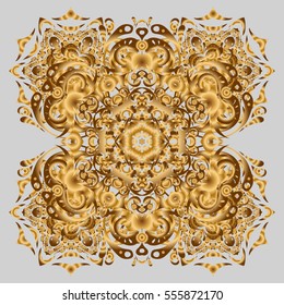 Template Gold mandala vector circle of zentangle hand drawn on gray background.