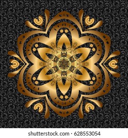 Template Gold mandala vector circle of zentangle hand drawn on black background.