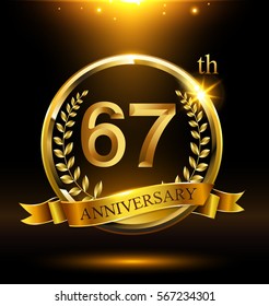 Template golden 67th logo anniversary with ring and laurel branches on dark background