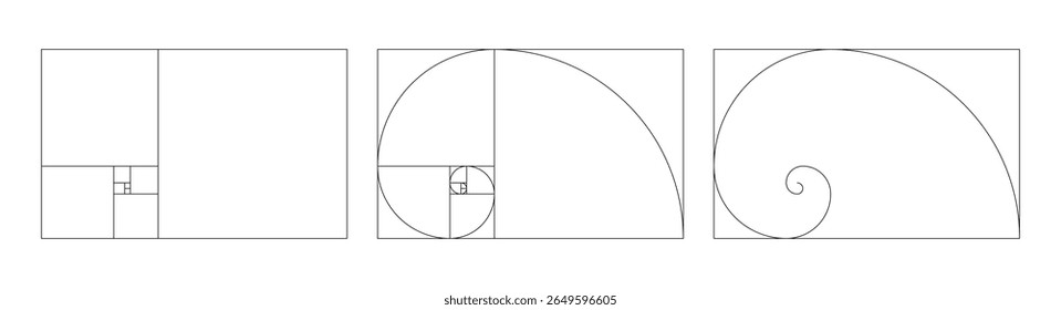 Template of golden ratio harmony proportions. Fibonacci numbers array set. 