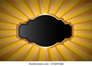  template for golden seal on sun ray background. Empty space for text