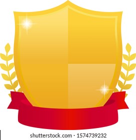 Template of a golden shield and a red ribbon