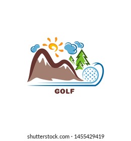 Template golf logo. Funny cartoon colored logo. Vector Illustrator