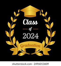 Template of graduate 2024. Diploma certificate 2024. Laurel crown cap of graduate 2024 in vercor