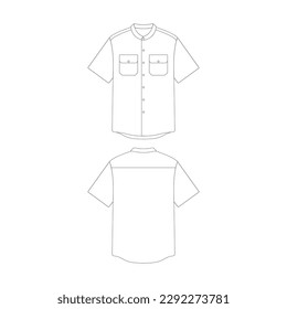 template grandad collar shirt with two pocket vector illustration flat design outline clothing collection