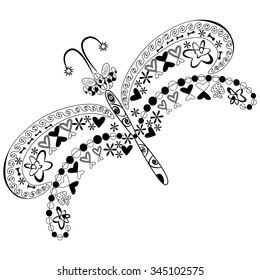 template of graphic abstract dragonflies from different shapes and lines