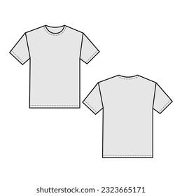 Template gray t-shirt mockup templates with black dotted line stitching front and back