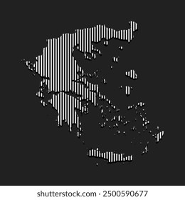 Template Greece map from grey vertical lines isolated on background. Europe country for pattern, design, illustration, infographic. Abstract concept parallel lines of silhouette map Greece
