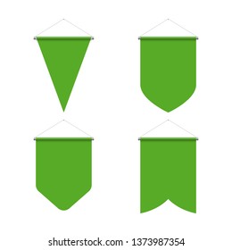 Template Green Blank Realistic Pennant Set on White Background. Illustration of Sport Flags Symbol Mockup for Creative Design