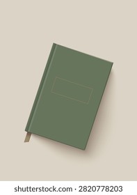 Template of a green hardcover notebook with gold embossing. Vector book template with a shadow for design.