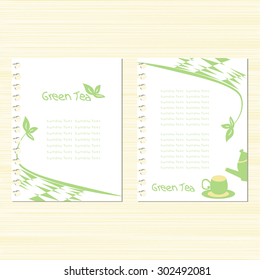 Template. Green tea. Set. Advertising. Background. Menu. Postcard invitation