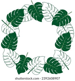 Template with green and white exotic leaves. Vector illustration for card, poster, frame. Copy space.