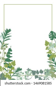 Template with green wild leaves and a template for text