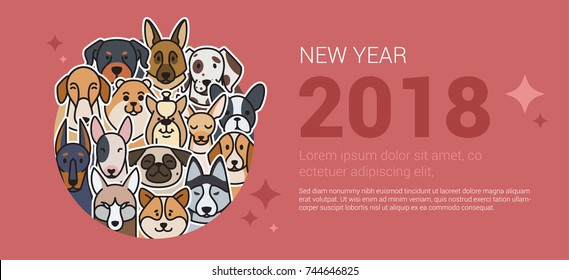 Template greeting banner with dogs. The dog is a symbol of 2018.