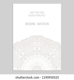 Template for greeting and business cards, brochures, covers with floral motifs. Oriental lace pattern. Mandala. Wedding invitation, save the date,RSVP. Arabic, Islamic, asian, indian, african motifs.