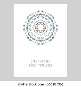 Template for greeting and business cards, brochures, covers with floral motifs. Oriental lace pattern. Mandala. Wedding invitation, save the date,RSVP. Arabic, Islamic, asian, indian, african motifs.