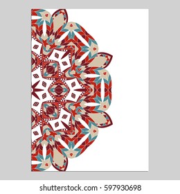 Template for greeting and business cards, brochures, covers with floral motifs. Oriental pattern. Mandala. Wedding invitation, save the date, RSVP. Arabic, Islamic, asian, indian, african motifs.