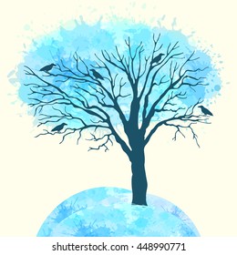 Template greeting card or banner with a tree. Winter. Seasons