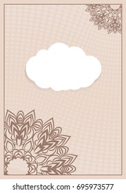 Template for Greeting Card. Beige Color. Design Invitation with Cloud, Floral pattern. Vector illustration