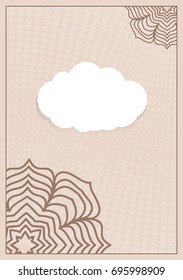 Template for Greeting Card. Beige Color. Design Invitation with Cloud, Floral pattern. Vector illustration
