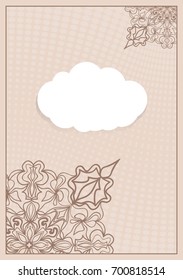 Template for Greeting Card. Beige Color. Design Invitation with Cloud, Floral pattern. Vector illustration