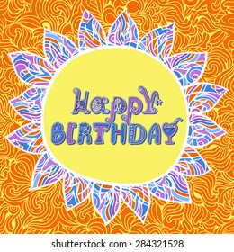 Template for greeting card birthday. Greeting card. Postcard with floral elements. Invitation. 