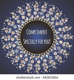 Template greeting card. compliment, made of flowers ,herbs, leaves Doodle