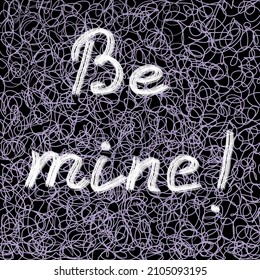 
Template for greeting card or declaration of love. Purple doodle on a black background in doodle style. Vector illustration for Valentine's Day