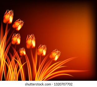 Template for greeting card with fire flowers, beautiful vector illustration