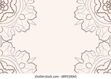 template of greeting card with floral mandala ornament. beige color. vector illustration. for invitation card, holiday background. vintage