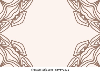 template of greeting card with floral mandala ornament. beige color. vector illustration. for invitation card, holiday background. vintage