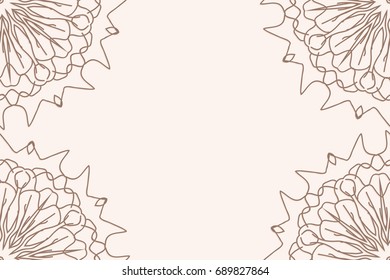 template of greeting card with floral mandala ornament. beige color. vector illustration. for invitation card, holiday background. vintage