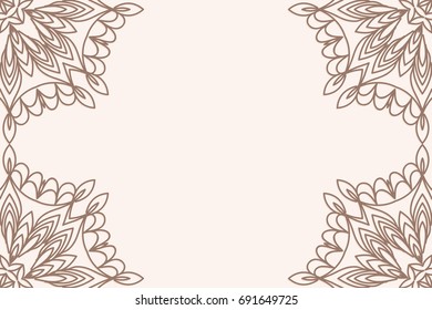 template of greeting card with floral mandala ornament. beige color. vector illustration. for invitation card, holiday background. vintage