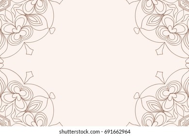 template of greeting card with floral mandala ornament. beige color. vector illustration. for invitation card, holiday background. vintage