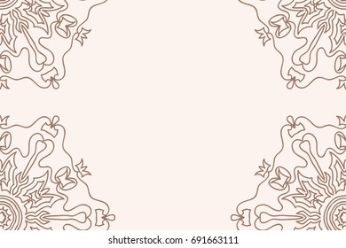 template of greeting card with floral mandala ornament. beige color. vector illustration. for invitation card, holiday background. vintage