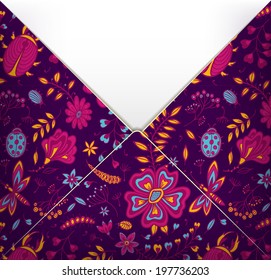 Template of greeting card with floral pattern