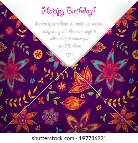 Template of greeting card with floral pattern
