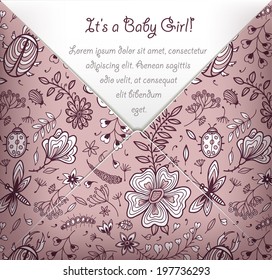 Template of greeting card with floral pattern