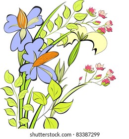 Template for greeting card with flowers